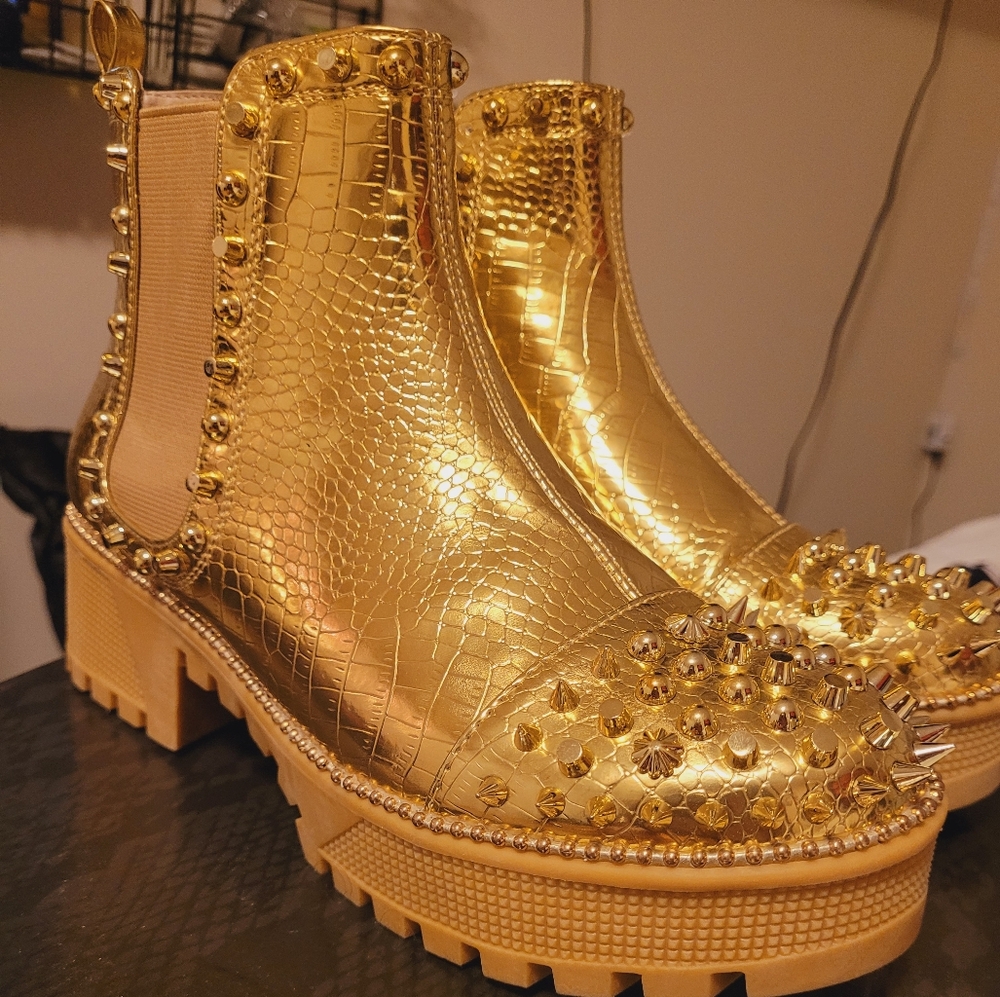 Cape Robbin Metallic Gold Studded Ankle Boots